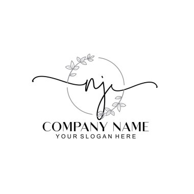 Çiçek ve Min ile Modern El Yazısı NJ İlk Logo Şablonları