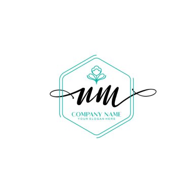 Çiçek ve Min ile Modern El Yazısı NM İlk Logo Şablonları