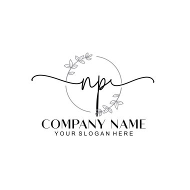 Çiçek ve Min ile Modern El Yazısı NP İlk Logo Şablonları