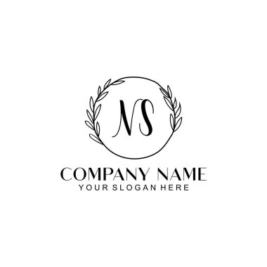 El yazısı NS Baş harfli Çiçek Monogram Logosu