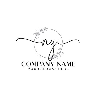 Çiçek ve Min ile Modern El Yazısı NY İlk Logo Şablonları