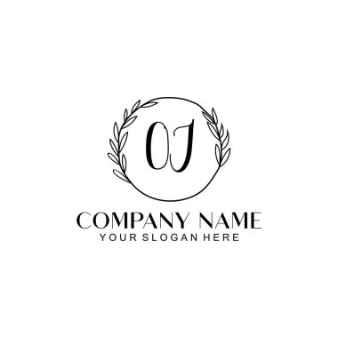 El yazısı OJ baş harfleriyle Çiçek Monogram Logosu Seti
