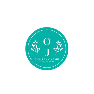 El yazısı OJ baş harfleriyle Çiçek Monogram Logosu Seti