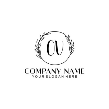 El yazısı OV baş harfleriyle Çiçek Monogram Logosu Ayarları
