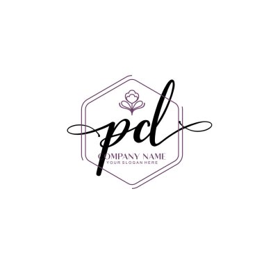 Modern el yazısı PD Floral ve Min ile İlk Logo Şablonları