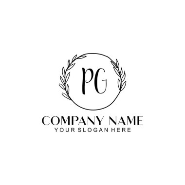 El yazısı PG Baş harfleriyle Çiçek Monogram Logosu Seti
