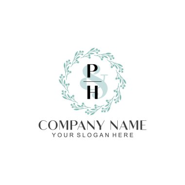 El yazısı PH Baş harfleriyle Çiçek Monogram Logosu Ayarları