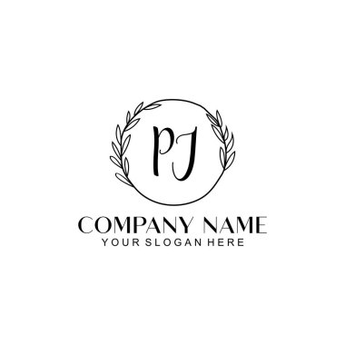 El yazısı PJ baş harfleriyle Çiçek Monogram Logosu Ayarları
