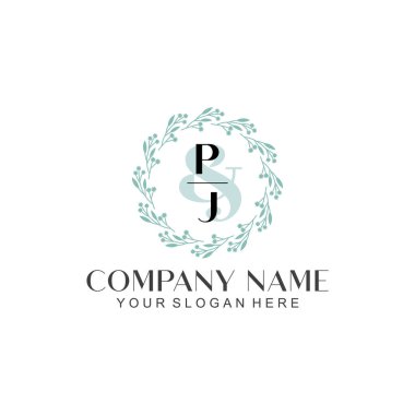 El yazısı PJ baş harfleriyle Çiçek Monogram Logosu Ayarları