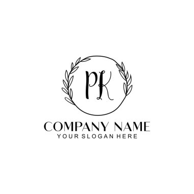 El yazısı PK Baş harfleriyle Çiçek Monogram Logosu Ayarları