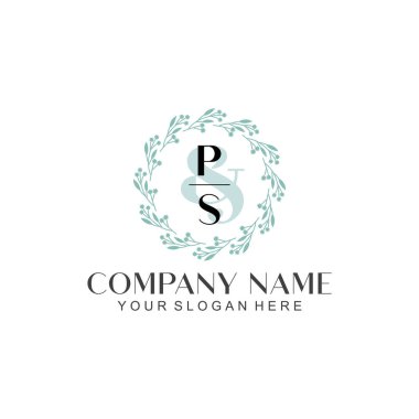 El yazısı PS Baş harfleriyle Çiçek Monogram Logosu Ayarları