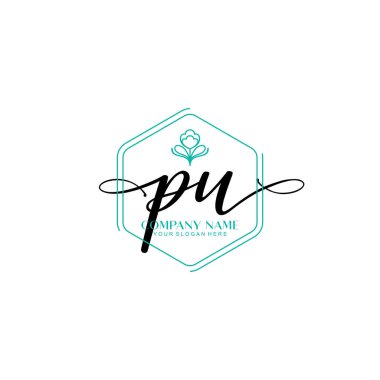 Çiçek ve Min ile Modern El Yazısı PU İlk Logo Şablonları