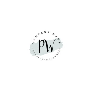 El yazısı PW Baş harfleriyle Çiçek Monogram Logosu Seti