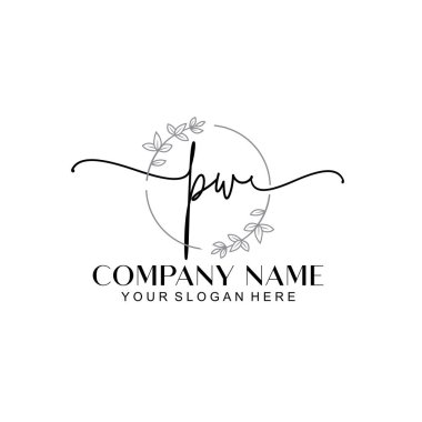 Çiçek ve Min ile Modern El Yazısı PW İlk Logo Şablonları