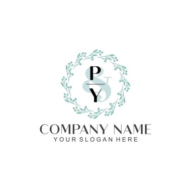 El yazısıyla PY harfleriyle Çiçek Monogram Logosu Ayarları