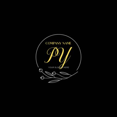 Çiçek ve Lüks Acc ile el yazısıyla PY İlk Logo Şablonları