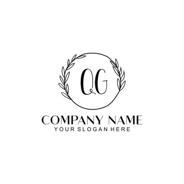 El yazısı QG Baş harfleriyle Çiçek Monogram Logosu Ayarları