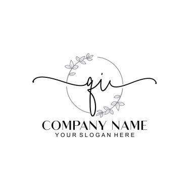 Çiçek ve Min ile Modern El Yazısı QI İlk Logo Şablonları