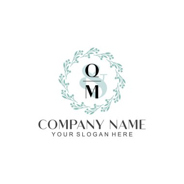 El yazısı QM Baş harfleriyle Çiçek Monogram Logosu Ayarları