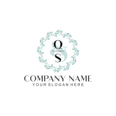 El yazısı QS Baş harfleriyle Çiçek Monogram Logosu Ayarları