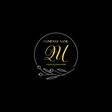 Çiçek ve Lüks Acc ile El Yazısıyla QU İlk Logo Şablonları