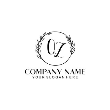 El yazısı QZ Baş harfleriyle Çiçek Monogram Logosu Ayarları