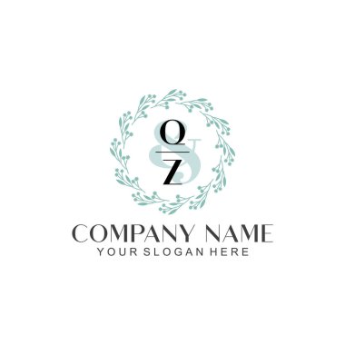 El yazısı QZ Baş harfleriyle Çiçek Monogram Logosu Ayarları