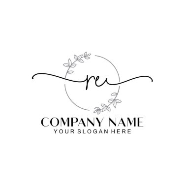 Çiçek ve Min ile Modern El Yazıları RE İlk Logo Şablonları