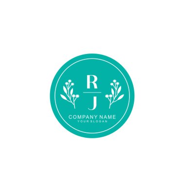 El yazısı RJ baş harfleriyle Çiçek Monogram Logosu Seti