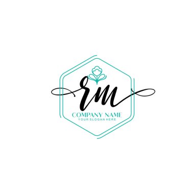 Çiçek ve Min ile Modern El Yazısı RM İlk Logo Şablonları
