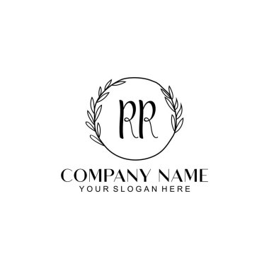 El yazısı RR harfleriyle Çiçek Monogram Logosu Seti