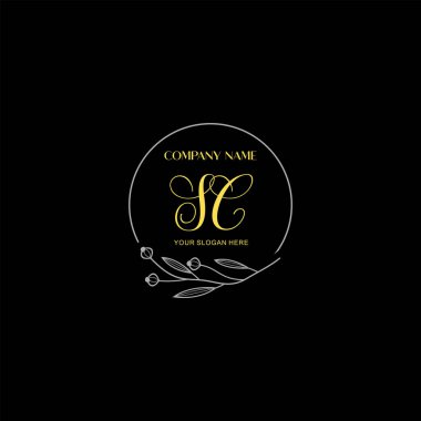 Floral ve Lüks Acc ile el yazısıyla SC İlk Logo Şablonları