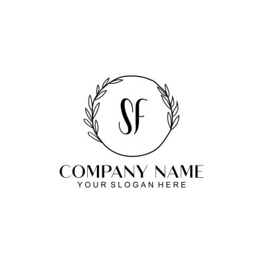 El yazısı SF Baş harfleriyle Çiçek Monogram Logosu Seti