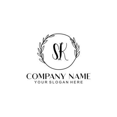 El yazısı SK Baş harfleriyle Çiçek Monogram Logosu Ayarları