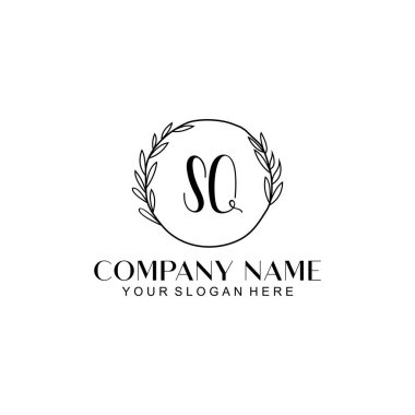 El yazısı SQ Baş harfleriyle Çiçek Monogram Logosu Ayarları