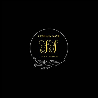 Floral ve Lüks Acc ile elle yazılmış SS İlk Logo Şablonları