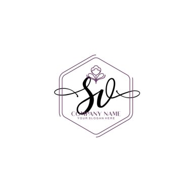 Çiçek ve Min ile Modern El Yazısı SV İlk Logo Şablonları