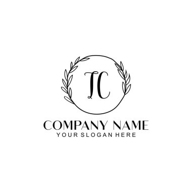 El yazısı TC Baş harfleriyle Çiçek Monogram Logosu Seti