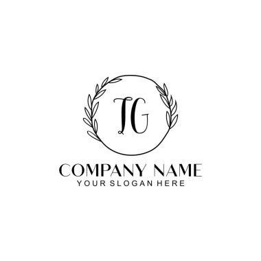 El yazısı TG Baş harfleriyle Çiçek Monogram Logosu Seti