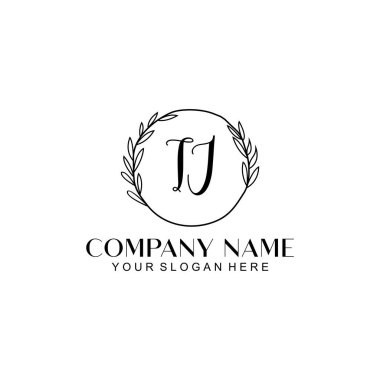 El yazısı TJ baş harfleriyle Çiçek Monogram Logosu Ayarları