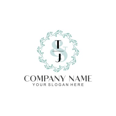 El yazısı TJ baş harfleriyle Çiçek Monogram Logosu Ayarları