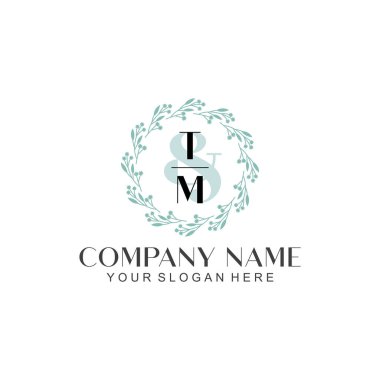 El yazısı TM Baş harfli Çiçek Monogram Logosu