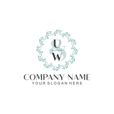 El yazısı UW Baş harfli Çiçek Monogram Logosu