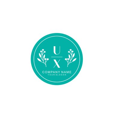 El yazısı UX Baş harfli Çiçek Monogram Logosu