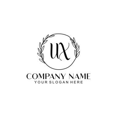 El yazısı UX Baş harfli Çiçek Monogram Logosu