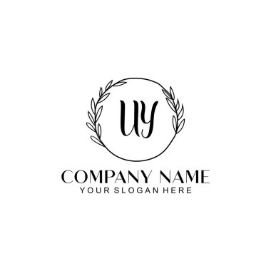 El yazısı UY harfli Çiçek Monogram Logosu