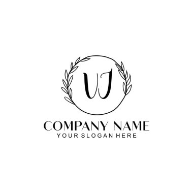 El yazısı VJ baş harfleriyle Çiçek Monogram Logosu Seti