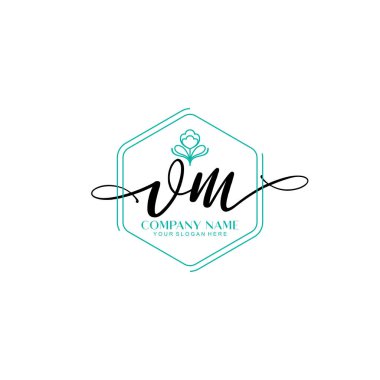 Çiçek ve Min ile Modern El Yazısı VM İlk Logo Şablonları