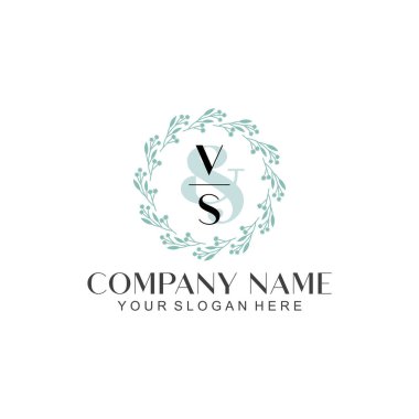 El yazısı VS Baş harfleriyle Çiçek Monogram Logosu Seti