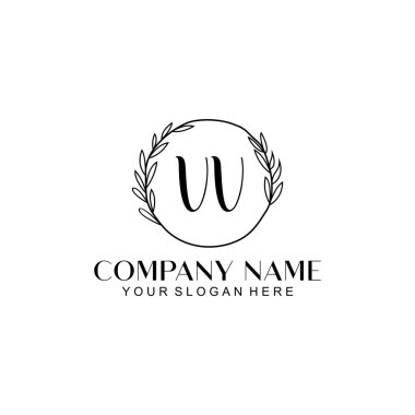 El yazısı VV harfli Çiçek Monogram Logosu Seti